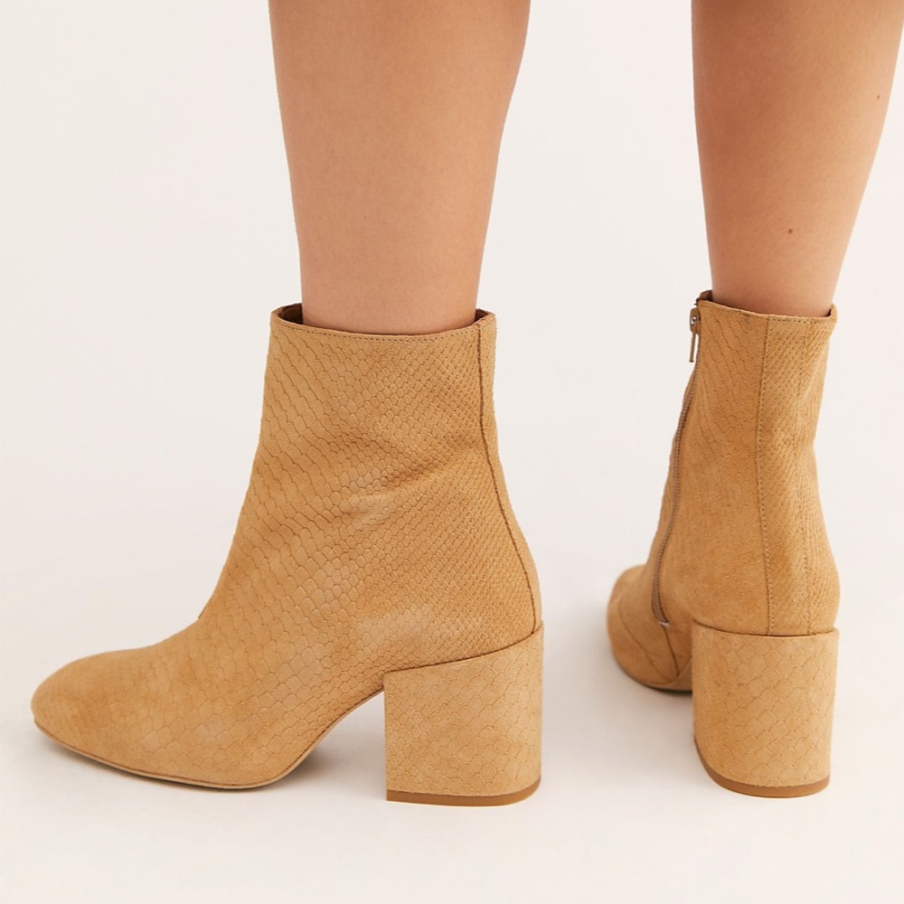 FREE PEOPLE Nicola Chunky Block Heel Suede Scale Bootie